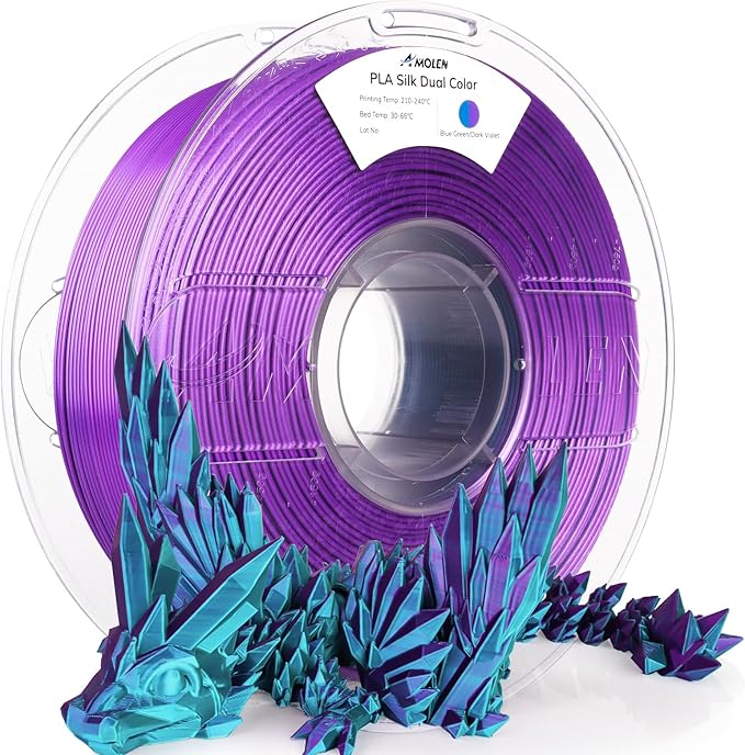 AMOLEN Silk PLA 3D Printer Filament, Dual Color Blue Green & Dark Violet PLA by AMOLEN