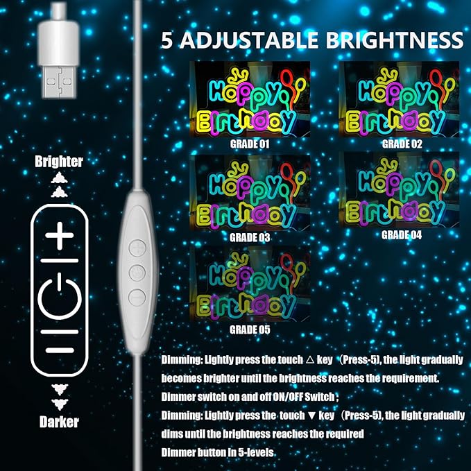 Happy Birthday neon signs，USB Powered Dimmable LED Colorful Lights - Image 5