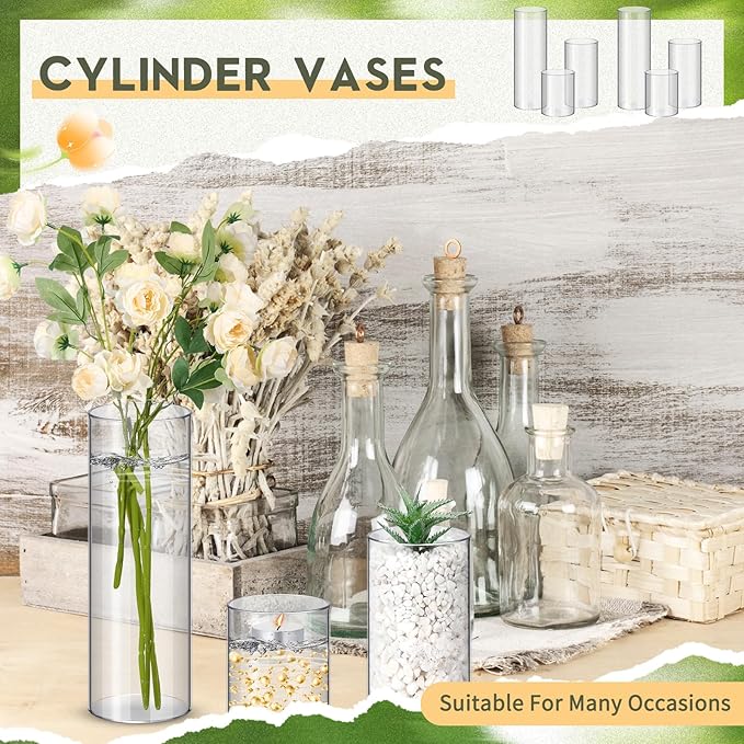 Nuogo 24 Pcs Plastic Cylinder Vases Tall Clear Flower Vases - Image 6