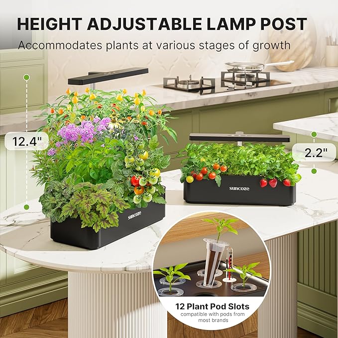 SUNCOZE Hydroponics Growing System Kit 12 Pods, 24W LED Grow Light Indoor Garden - Image 3