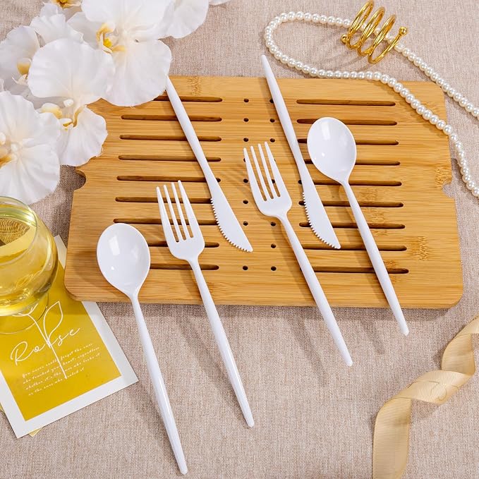 Supernal 360pcs White Plastic Silverware Heavy Duty Disposable Cutlery Set - Image 9