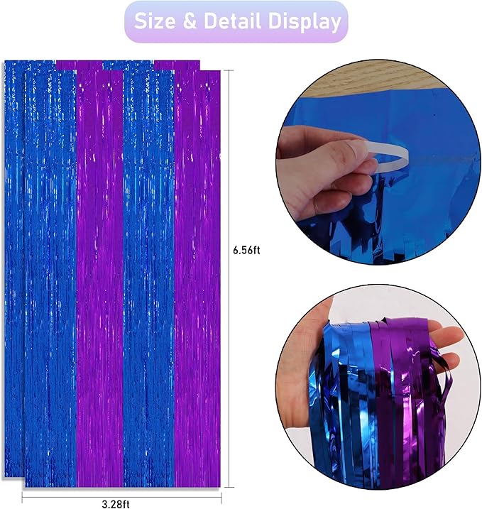 TONIFUL 2Pcs Blue Purple Door Streamers, Metallic Streamers Green Foil Fringe - Image 2