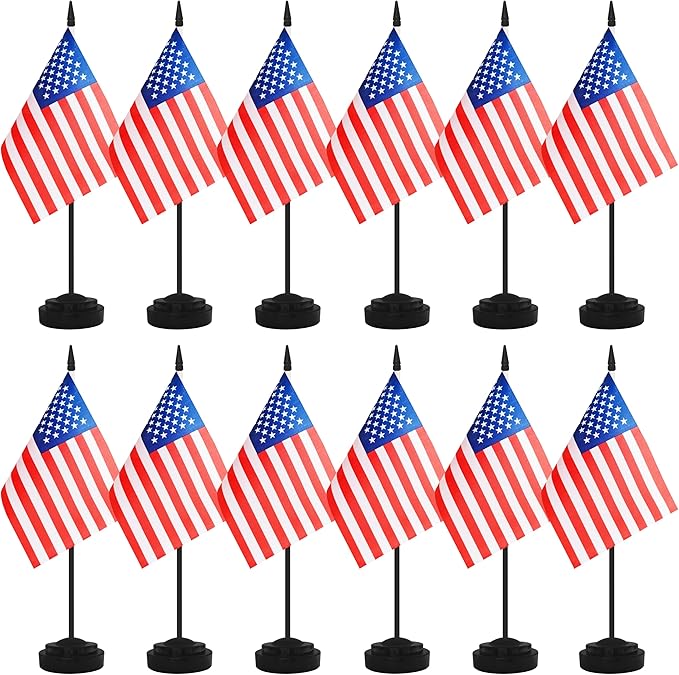12 Pack USA Desk Flags, American Desktop Flag, Small Miniature Office Flags by Unknown