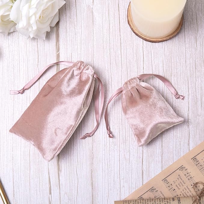 QIANF 12pcs Rose Pink Velvet Drawstring Bags 4x6 inches Glossy Small Velvet - Image 8