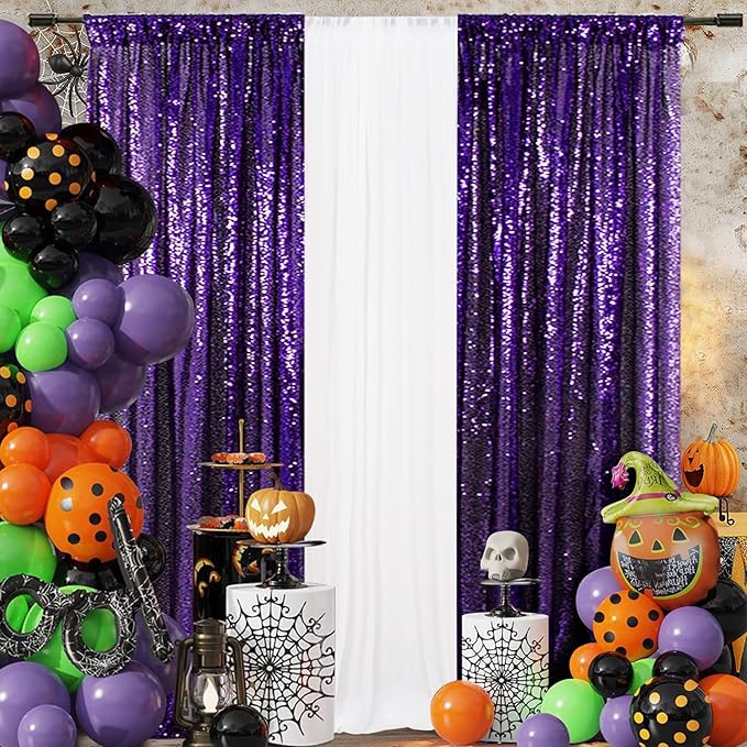 SquarePie Sequin Backdrop Curtain 2FT x 8FT Purple 2pcs Background - Image 3
