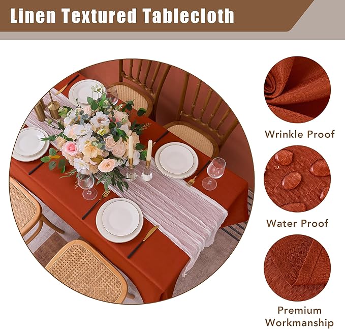 Fitable 2 Pack Faux Linen Fall Tablecloths, Wrinkle Proof Fabric Table Cloth - Image 4