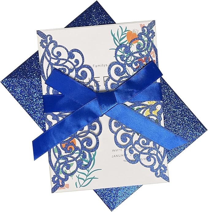50Pcs Laser Cut Blue Wedding Invitation - Image 5