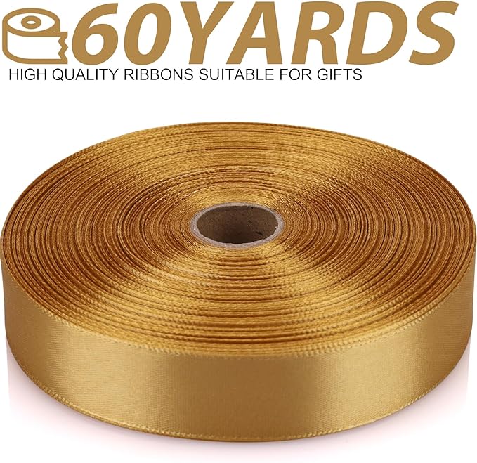 Champagne Gold Ribbon 7/8 Inch 60 Yards Satin Craft Ribbon-Single Face - Image 2