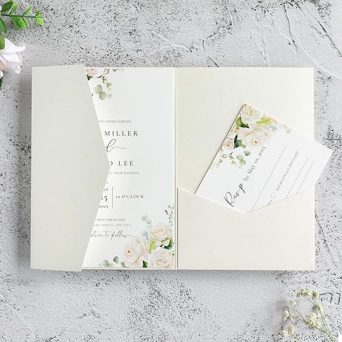 20 PCS Ivory Tri-fold Laser Cut Wedding Invitation Pockets - Image 4