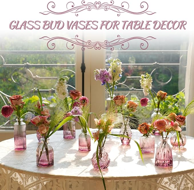 Bud Vases Set of 12, Small Purple Vase Glass Vases - Image 3