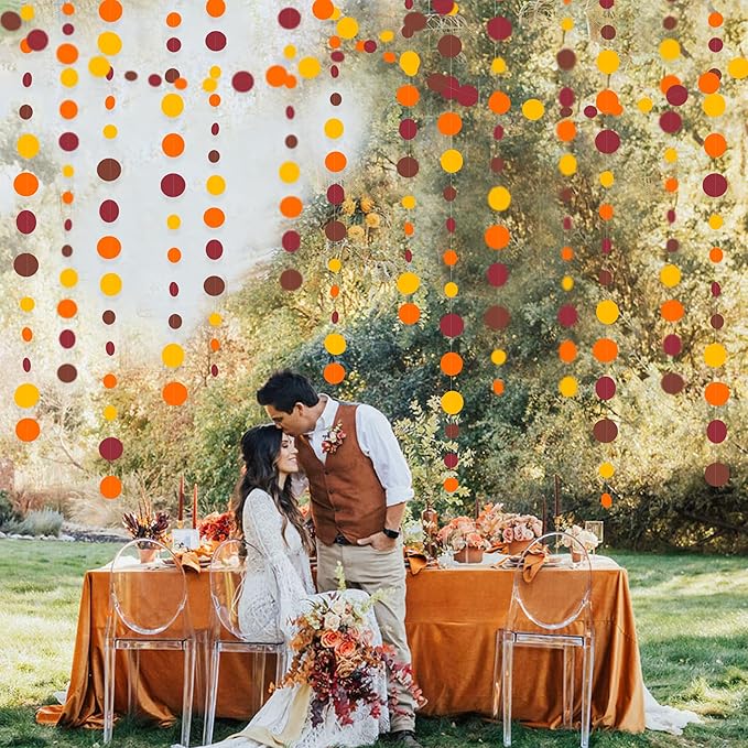 46Ft Fall Party Decorations Polka Dots Garlands Orange Yellow Burgundy Brown - Image 7