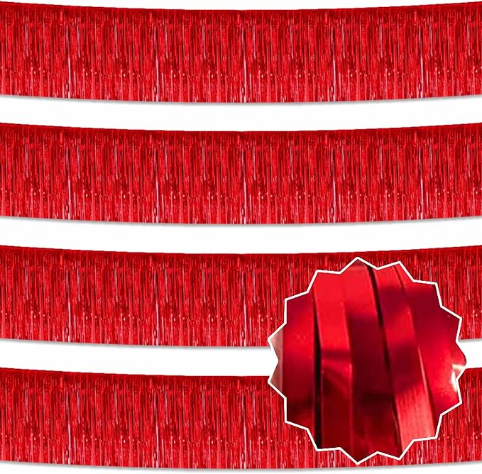 4 Pack 10 Ft Red Foil Fringe Garland Metallic Streamers Tinsel Banner Wall by LANTIANCHEN