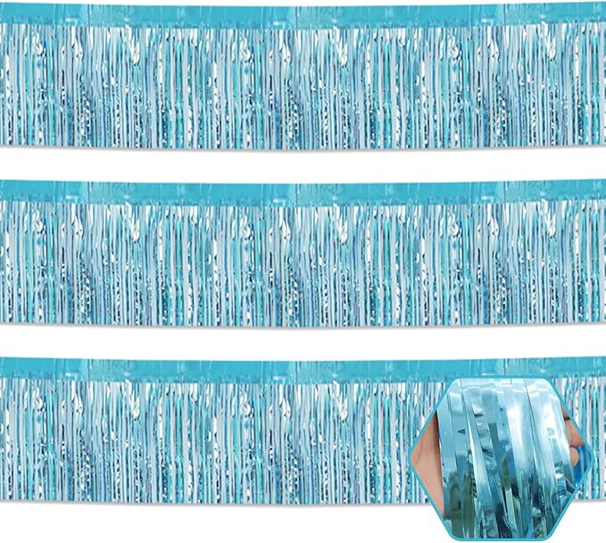 3 Pack 10 Feet Light Blue Metallic Foil Fringe Garland Wall Hanging Tassle by Ferwzsr