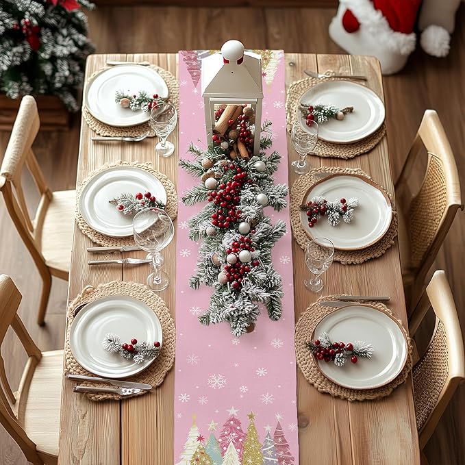 GEEORY Christmas Table Runner 13x120 Inch, Xmas Trees Snowflakes Holiday - Image 5