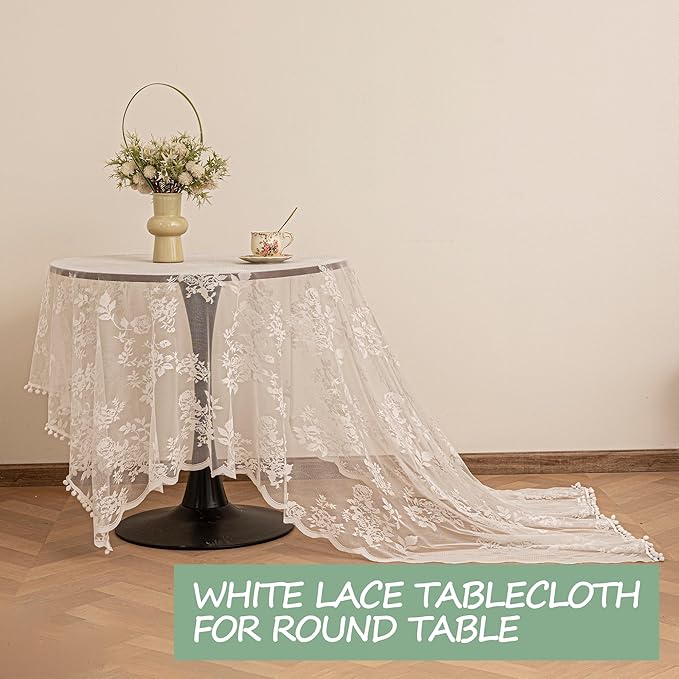 Jayla White Lace Tablecloth for Rectangular Tables, Vintage Style Wedding Table - Image 3