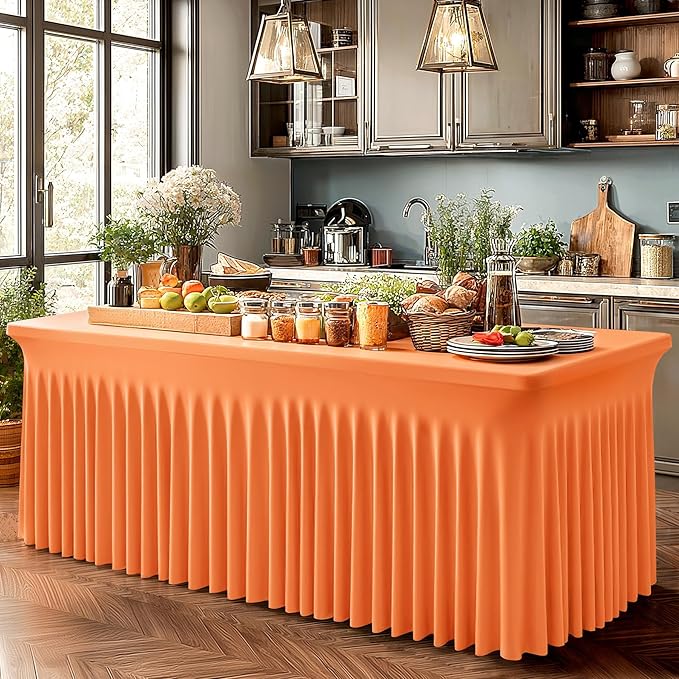 Wish Care 2 Pack Orange Spandex Table Clothes - Image 7