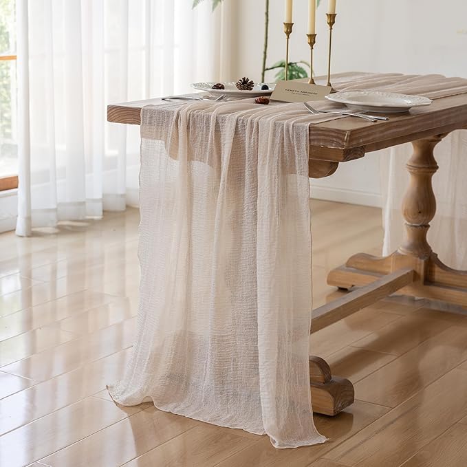 6Pcs Beige Gauze Rustic Cheesecloth Table Runner 120 Inch 10 FT - Image 2
