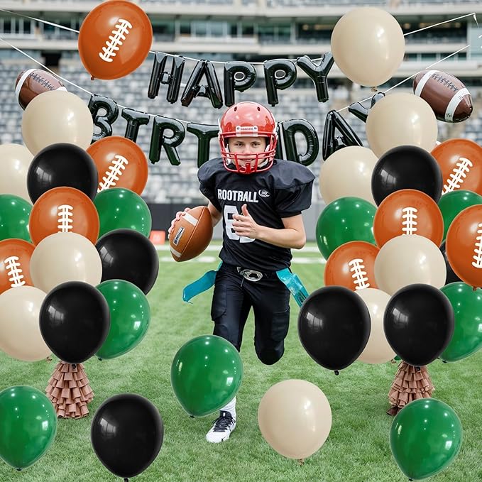Football Balloons, 12 Inch Dark Green Black White Sand - Image 4