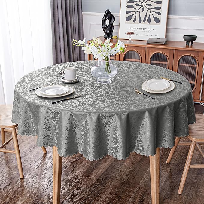 Smiry Round Table Cloth, Waterproof Heavy Duty Vinyl Tablecloths, Wipeable - Image 6
