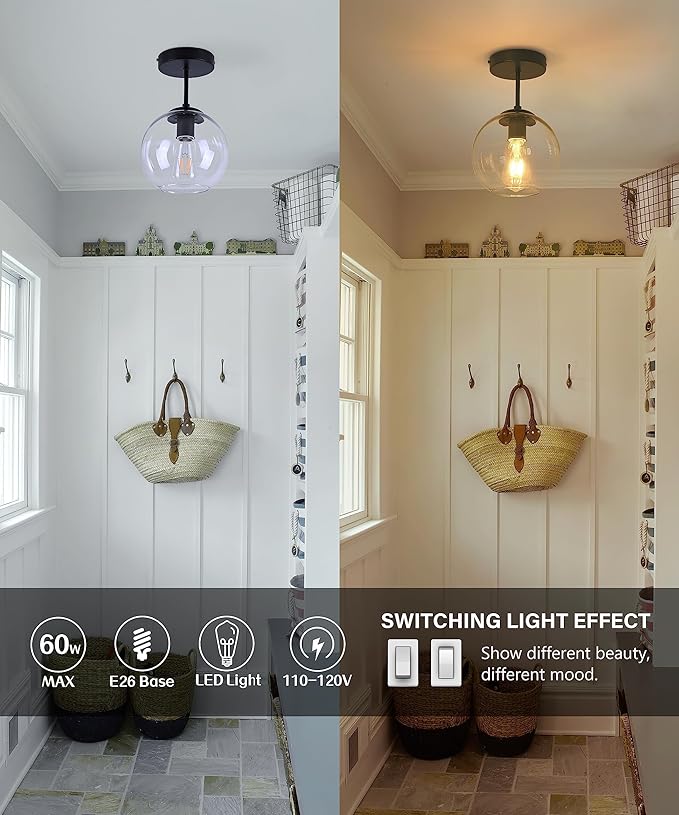 Black Semi Flush Mount Ceiling Light Fixture - Image 4