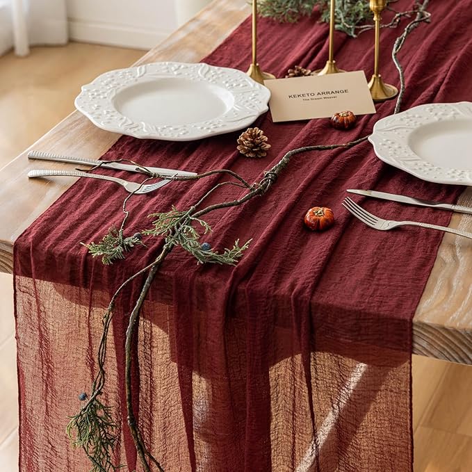 6pcs Burgundy Cheesecloth Table Runner Gauze 120 Inch 10 FT Rustic Boho Cheese by KEKETOARRANGE