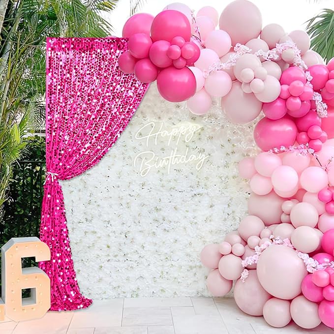 18mm Glitter Payette Backdrop 2 Panels 4ftx8ft Hot Pink Sequin Drapes Panels - Image 5