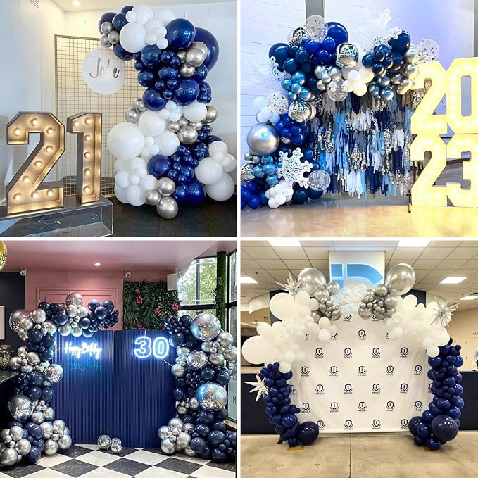 Navy Blue and Silver Balloons 60PCS, 12 Inch Navy Blue Metallic Silver and - Image 5