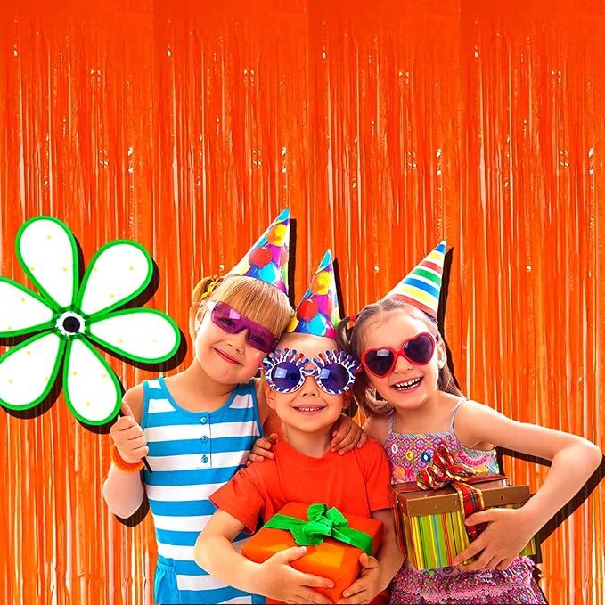 4 Pack Orange Foil Fringe Curtain Backdrop, 3.3Ft x 9.8Ft Metallic Tinsel - Image 4
