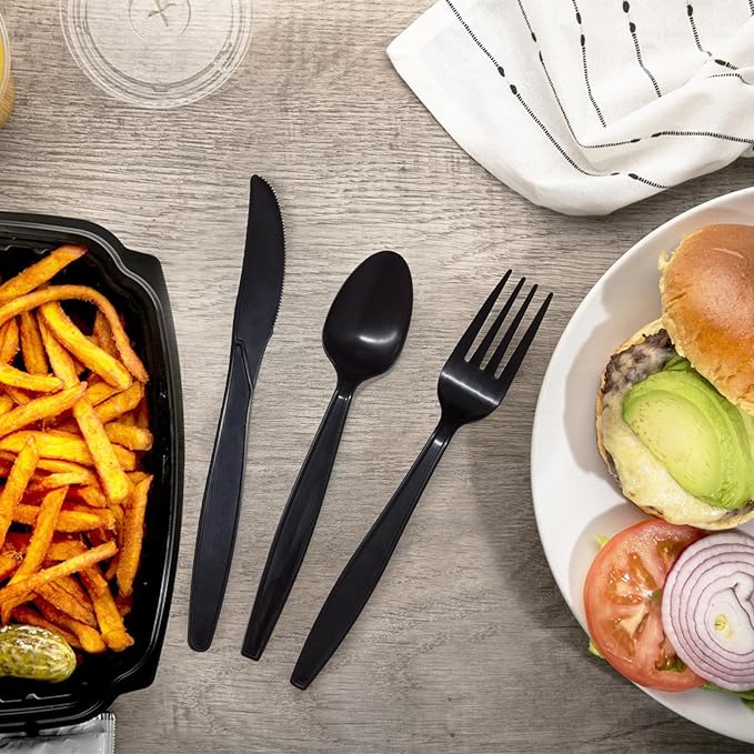 150 Count Black Compostable Silverware, Compostable Utensils, Disposable - Image 3