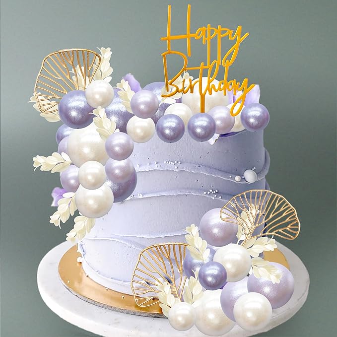 Gyufise 57Pcs Purple Balls Cake Topper Boho Grass Cake topper Pearl Balls by Gyufise