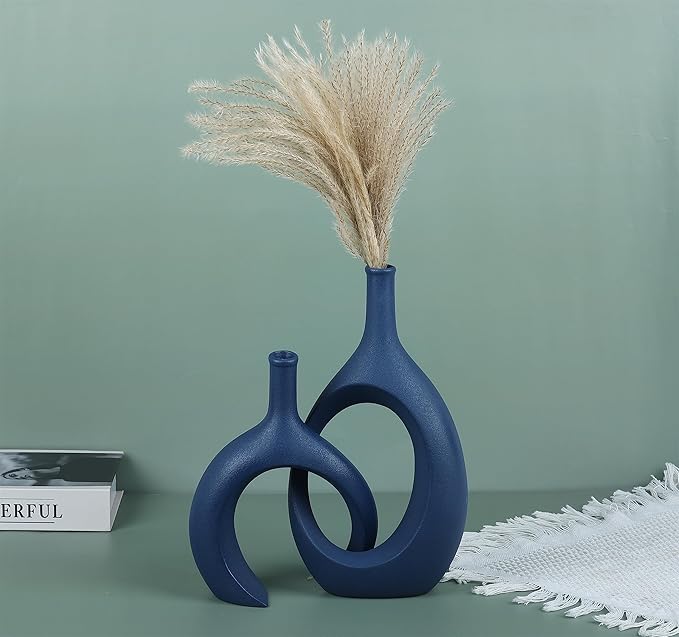 Blue Ceramic Vase Set of 2 - Image 4