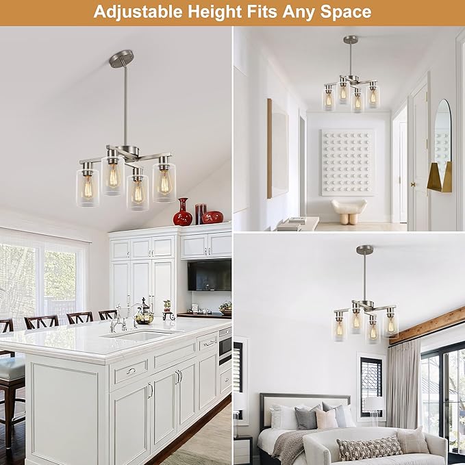 4-Light Modern Farmhouse Brushed Nickel Chandelier, Dining Room Light Fixture - Image 8