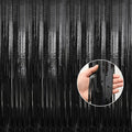 Crosize 4 Pack 3.3 x 9.9 ft Black Foil Fringe Backdrop Curtain, Streamer by Crosize