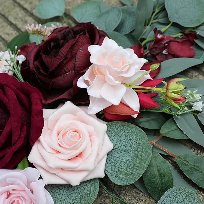 ponatia Wedding Arch Flowers, Artificial Burgundy Wedding Flowers - Image 7