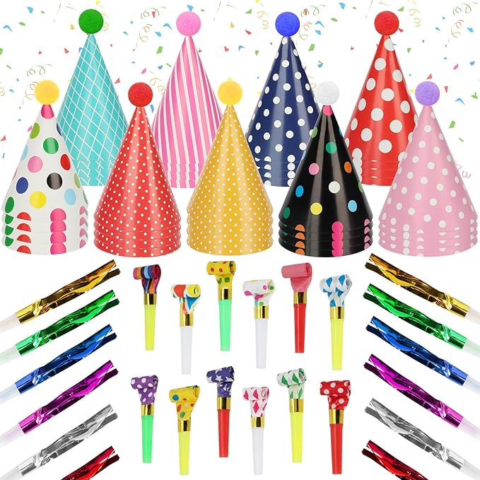 116 PCS Birthday Party Cone Hats Assorted Colors Cone Paper Hat by SAYAYA