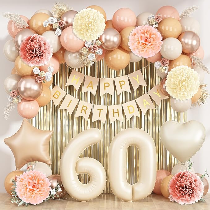 Beige 60th Birthday Decorations by KAINSY