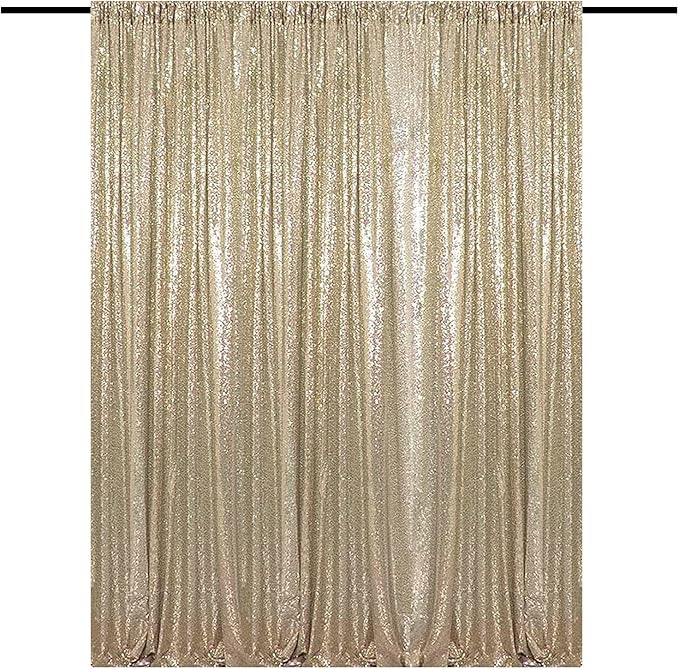 Champagne Gold Sequin Backdrop Curtains 8FTx8FT 1 Panel Sparkly Background by HMQIANG