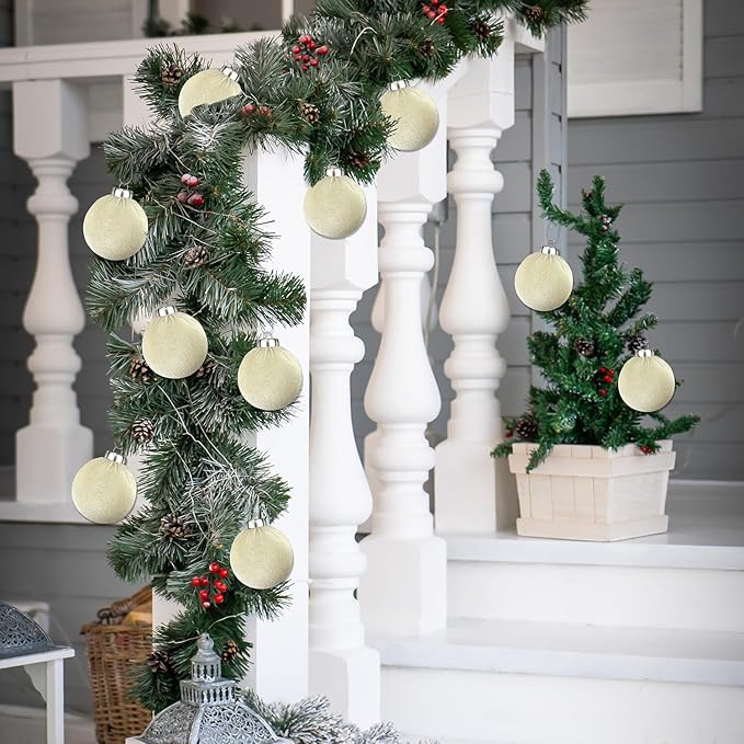 Beige Velvet Christmas Ball Ornaments - Image 6