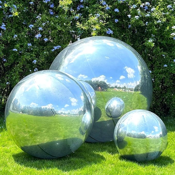 3PCS Silver Inflatable Mirror Ball, Big Shinny Balls Reusable Large PVC Disco by Unknown