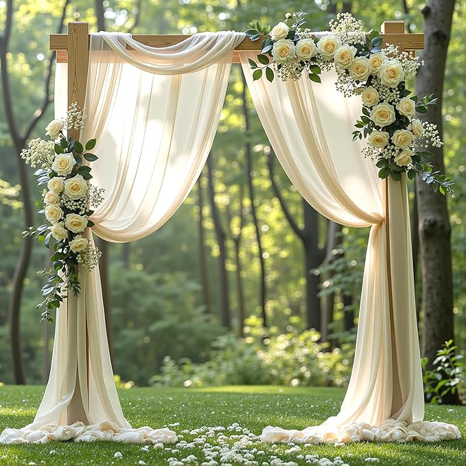 Wedding Arch Draping Fabric 1 Panel 18Ft Nude Sheer Chiffon Curtain Drapes 6 - Image 4