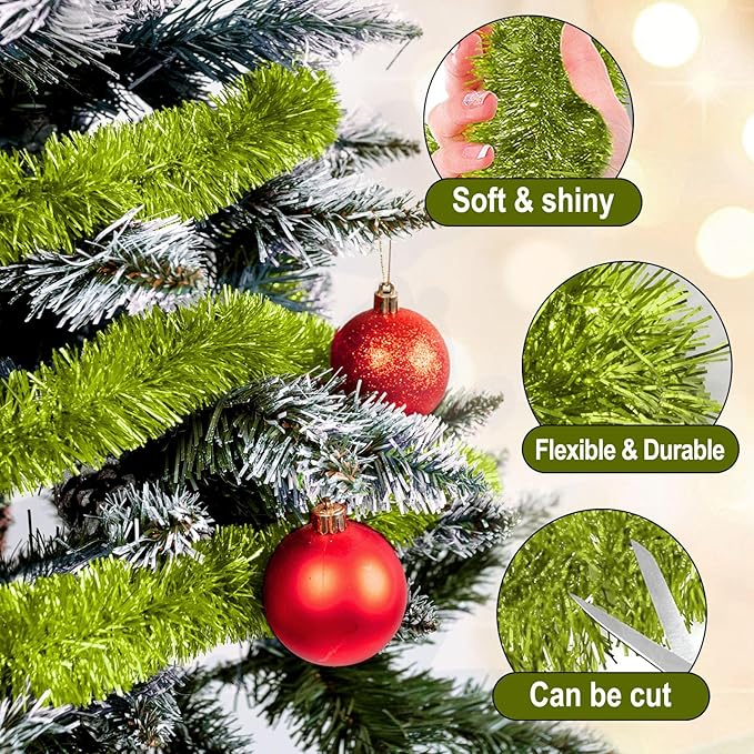25 Feet Light Green Christmas Tinsel Garland, Metallic Foil Twist Garland Wall - Image 3
