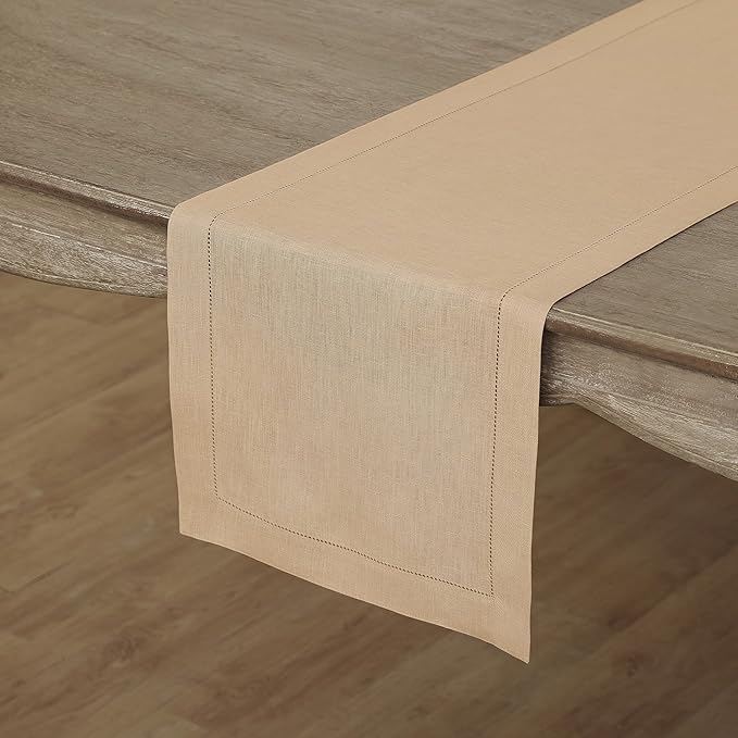 Solino Home Linen Beige Table Runner 90 Inches Long - Image 2
