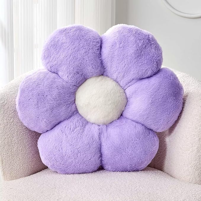 Lavender Flower Pillow, 17.7" Flower Shaped Plush Decorative Throw Pillow by Kcvvcr