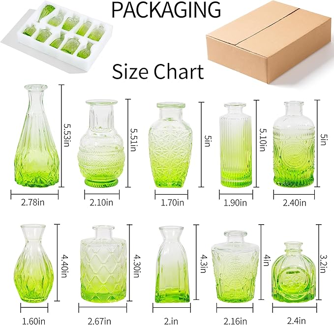 Vintage Small Glass Vases Set of 10, Mini Bud Vases - Image 3
