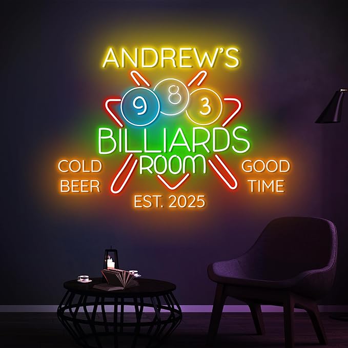 Personalized Billiards Neon Sign, Custom Billiard Decor Led Light, Decorative by Handmadetneonsign