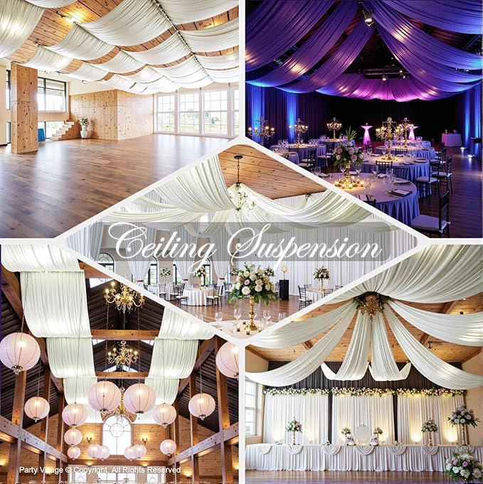 PartyVillage 4 Panels 5ftx30ft Ivory Ceiling Drapes - Image 5