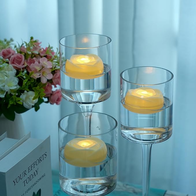 Aignis 12pcs Flameless LED Floating Candles, Ivory Rose Plastic Tealights - Image 2