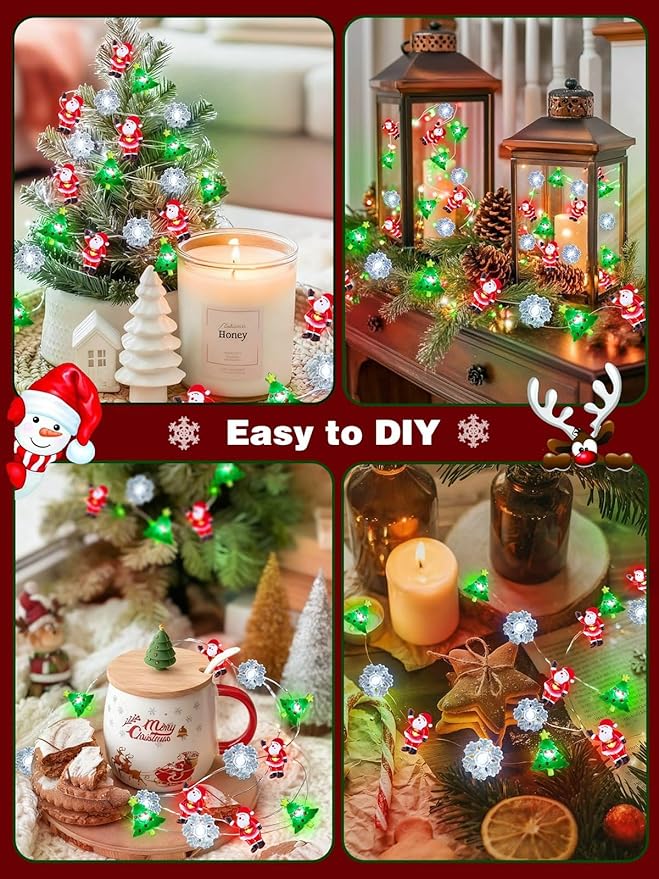 Christmas String Lights Decoration, 10ft 30LED Christmas Tree Santa Snowflake - Image 5