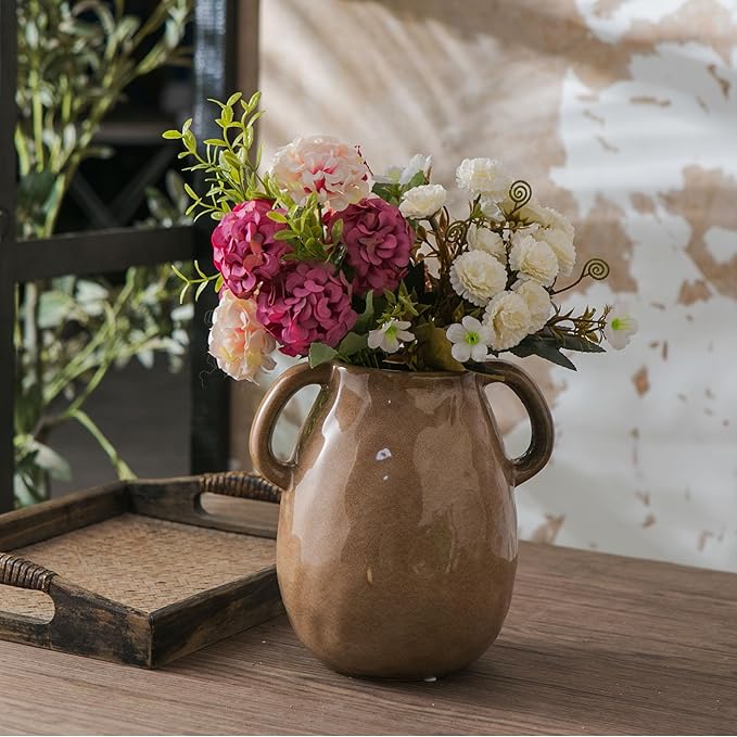 Brown Ceramic Vase with 2 Handles - Image 2