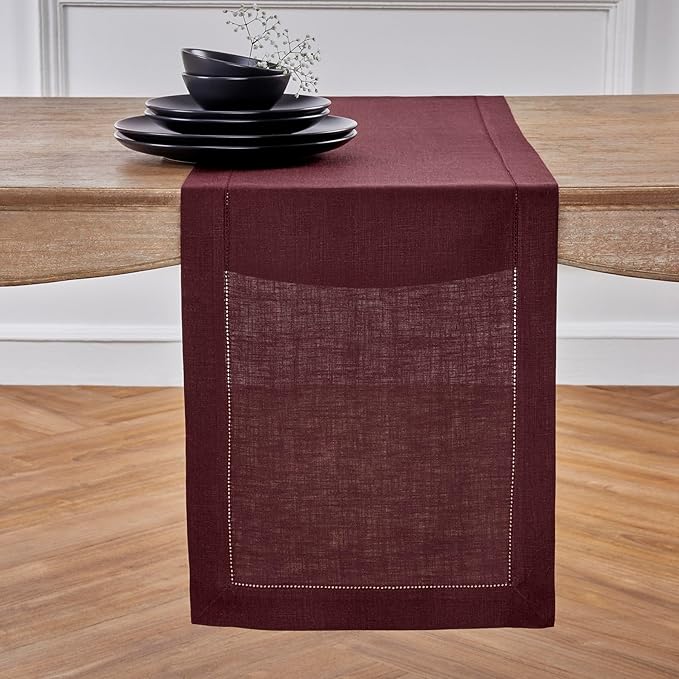 Solino Home Linen Burgundy Table Runner 156 Inches Long by SolinoHome